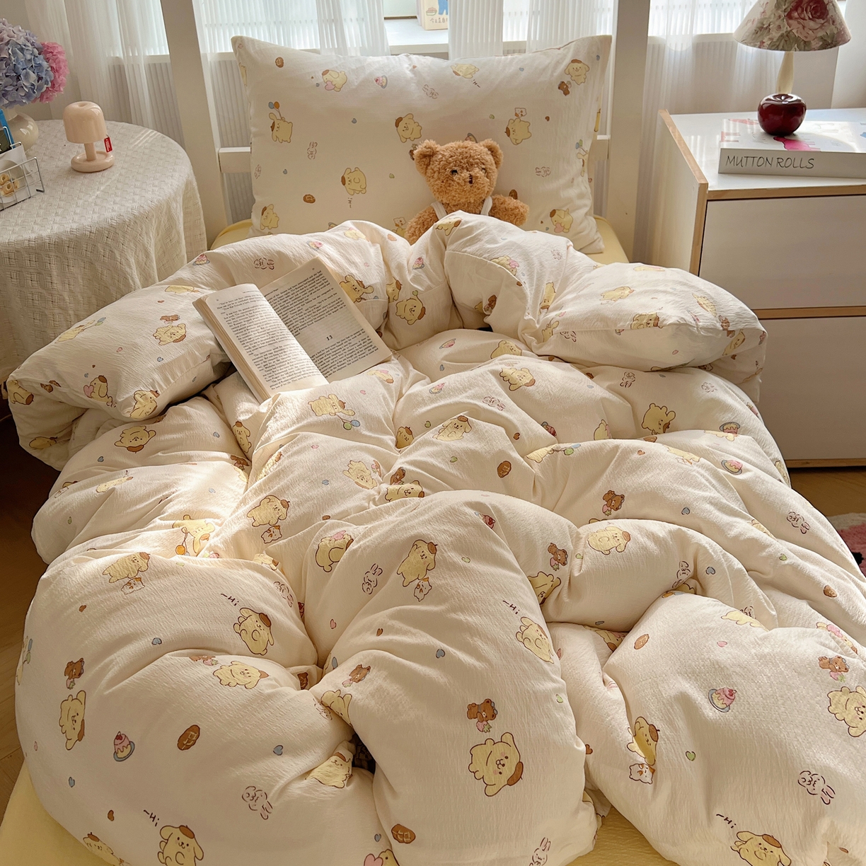 91家纺网 家纺一手货源 找家纺 繁花家居 2025新款木棉爆款学生床三件套四件套跑量款 元气布丁