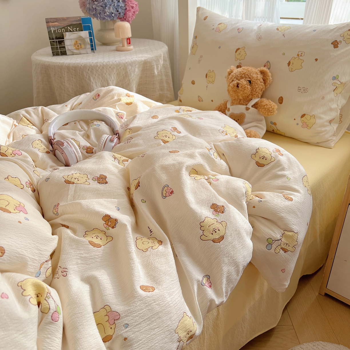 91家纺网 家纺一手货源 找家纺 繁花家居 2025新款木棉爆款学生床三件套四件套跑量款 元气布丁