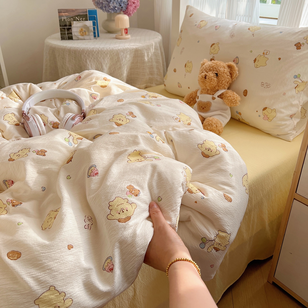 91家纺网 家纺一手货源 找家纺 繁花家居 2025新款木棉爆款学生床三件套四件套跑量款 元气布丁