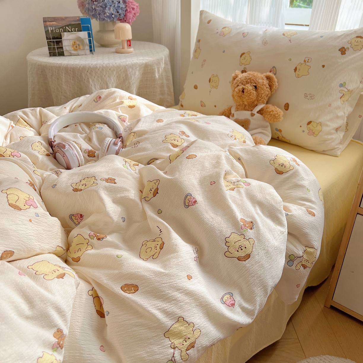 91家纺网 家纺一手货源 找家纺 繁花家居 2025新款木棉爆款学生床三件套四件套跑量款 元气布丁