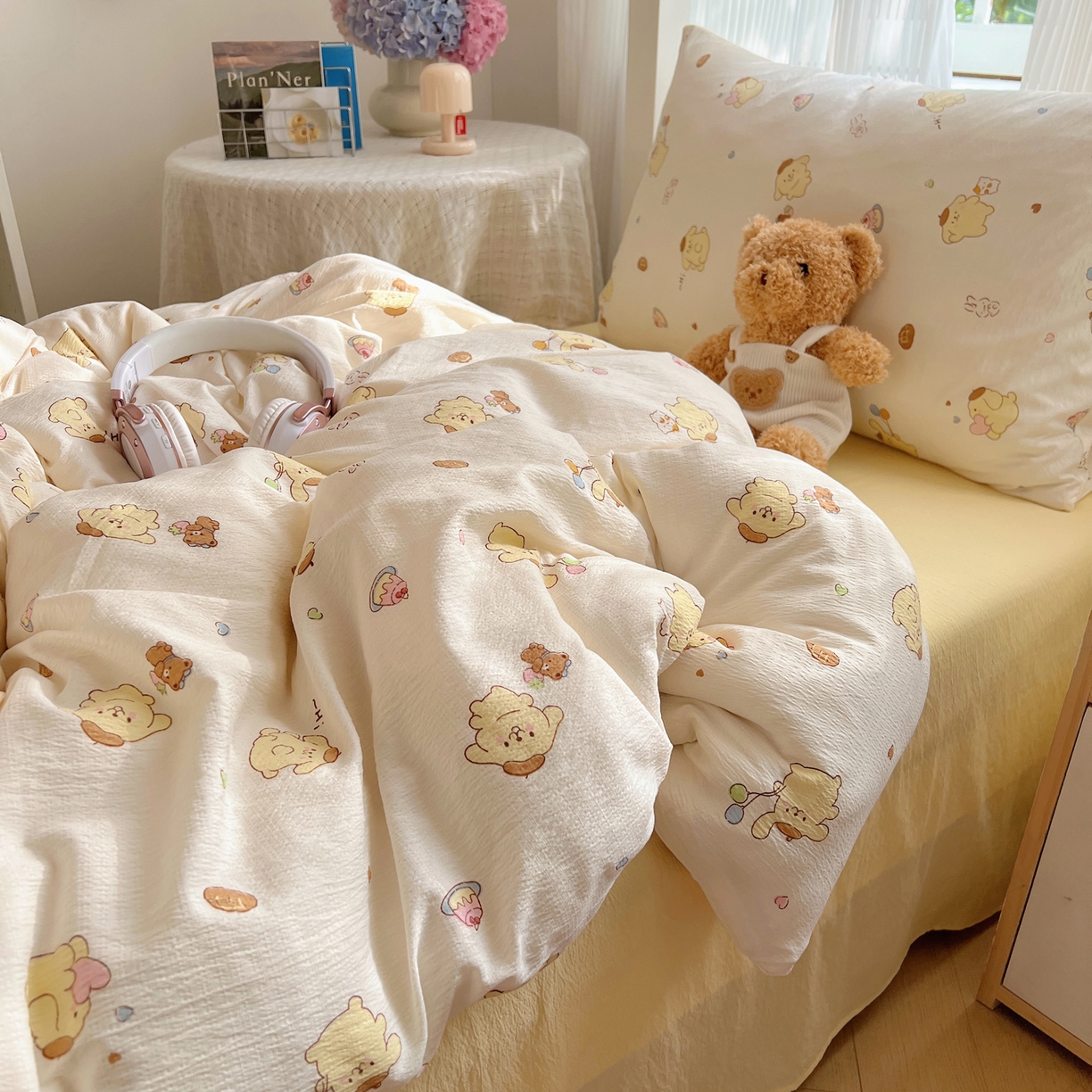 91家纺网 家纺一手货源 找家纺 繁花家居 2025新款木棉爆款学生床三件套四件套跑量款 元气布丁