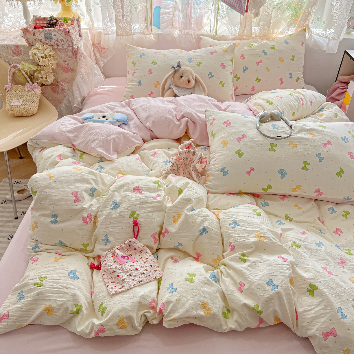 91家纺网 家纺一手货源 找家纺 （总）盼季家纺 2025新款A类水洗棉印花双拼床上用品四件套学生宿舍床笠三件套