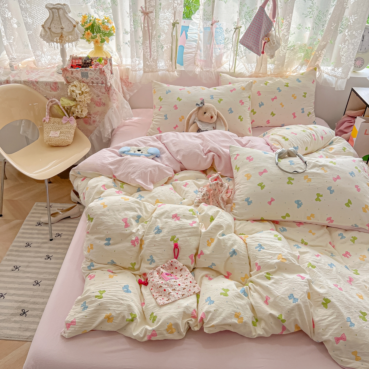 91家纺网 家纺一手货源 找家纺 （总）盼季家纺 2025新款A类水洗棉印花双拼床上用品四件套学生宿舍床笠三件套