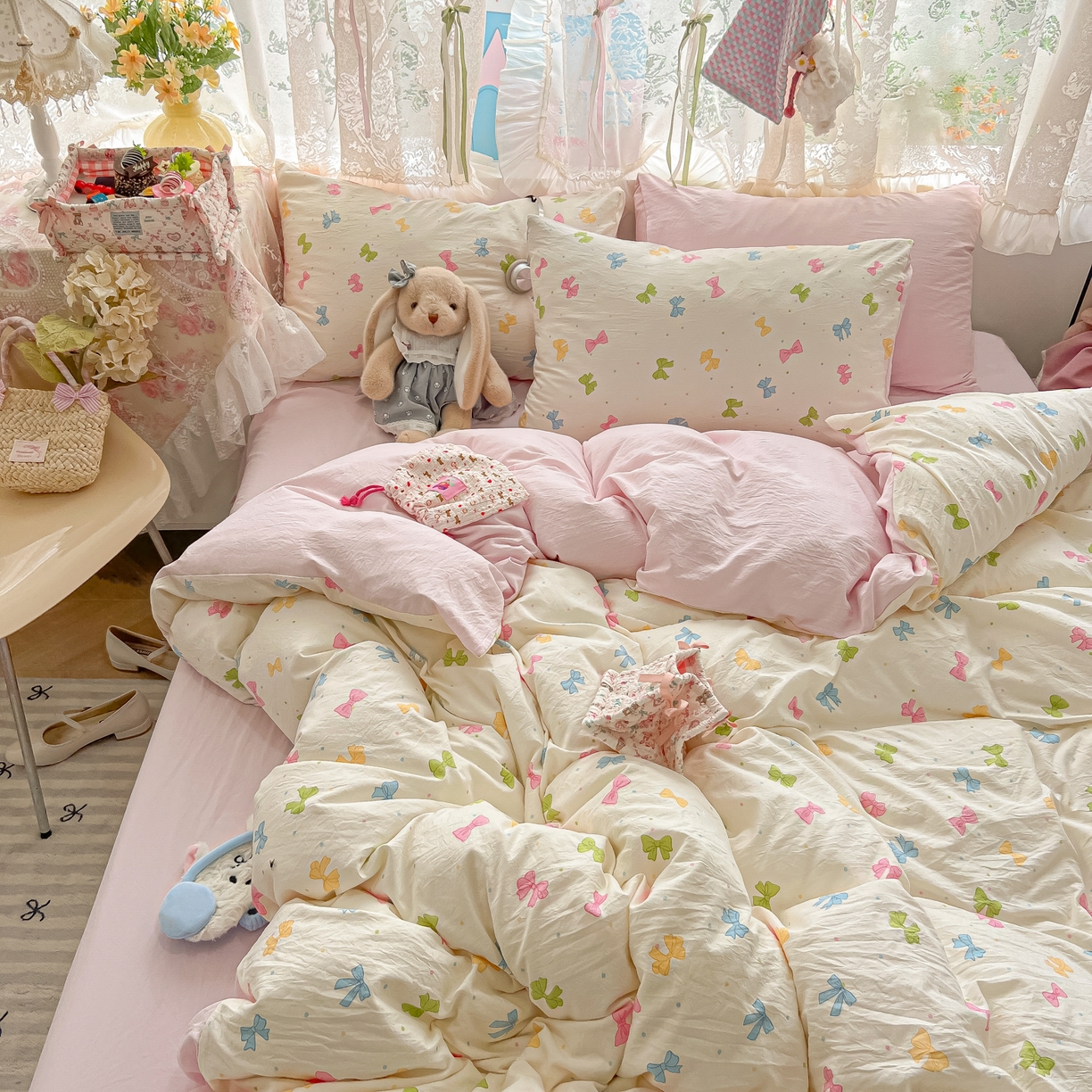 91家纺网 家纺一手货源 找家纺 （总）盼季家纺 2025新款A类水洗棉印花双拼床上用品四件套学生宿舍床笠三件套