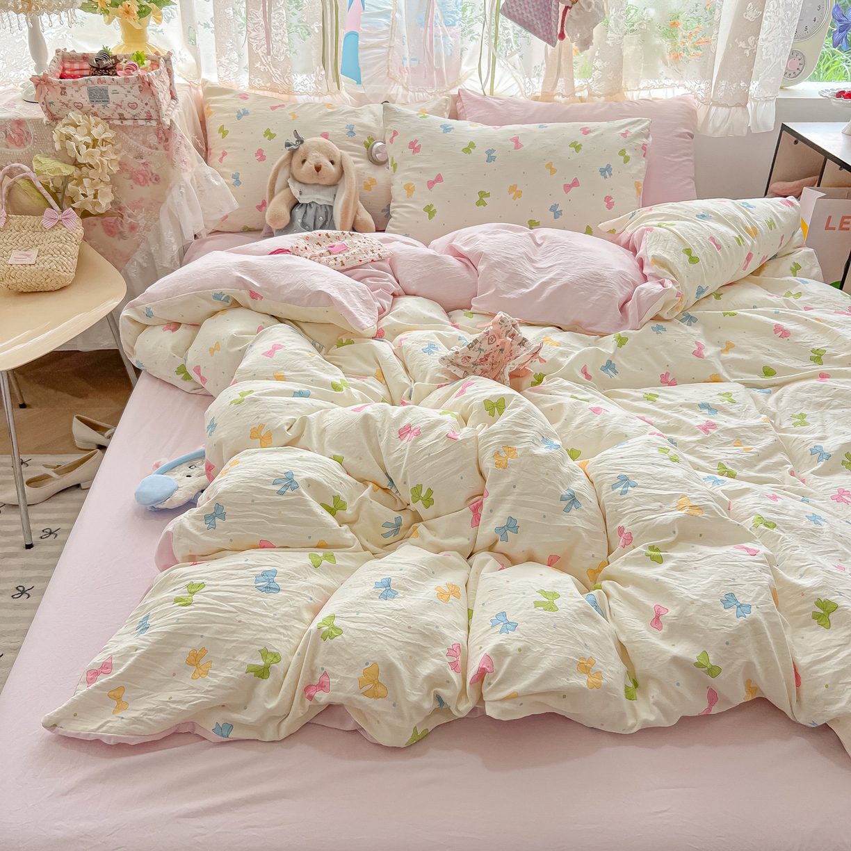 91家纺网 家纺一手货源 找家纺 （总）盼季家纺 2025新款A类水洗棉印花双拼床上用品四件套学生宿舍床笠三件套