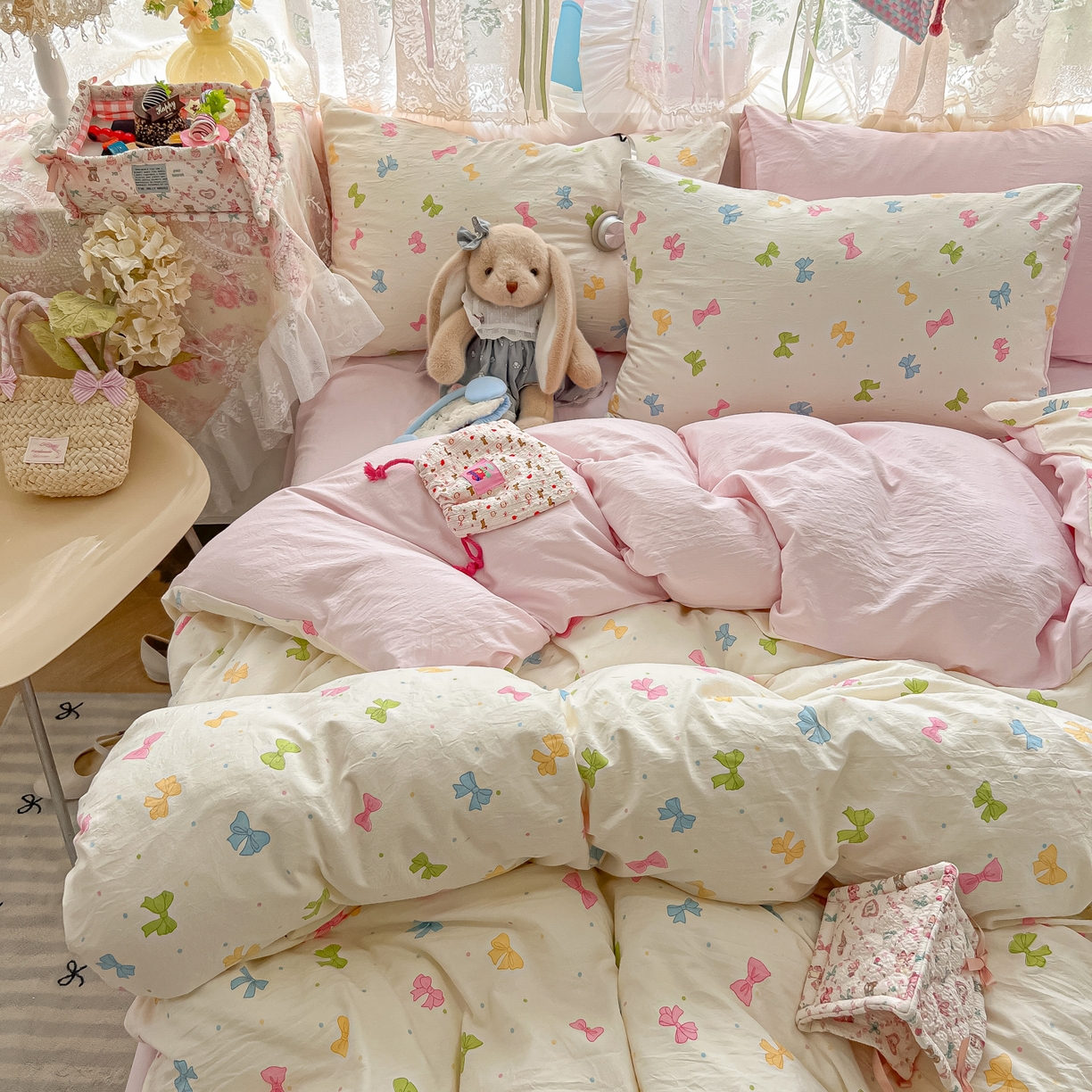 91家纺网 家纺一手货源 找家纺 （总）盼季家纺 2025新款A类水洗棉印花双拼床上用品四件套学生宿舍床笠三件套