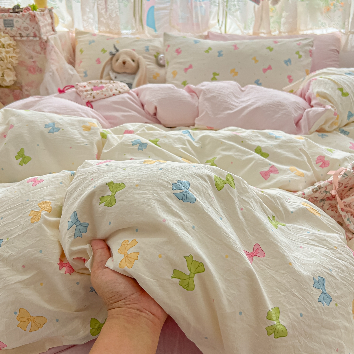 91家纺网 家纺一手货源 找家纺 （总）盼季家纺 2025新款A类水洗棉印花双拼床上用品四件套学生宿舍床笠三件套