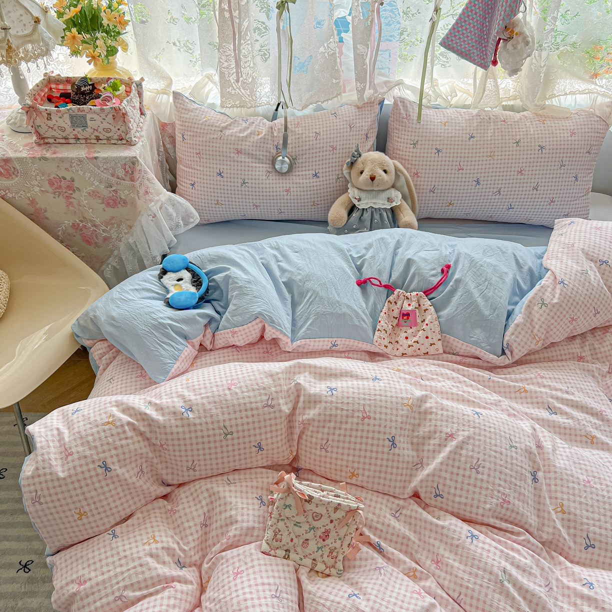 91家纺网 家纺一手货源 找家纺 （总）盼季家纺 2025新款A类水洗棉印花双拼床上用品四件套学生宿舍床笠三件套