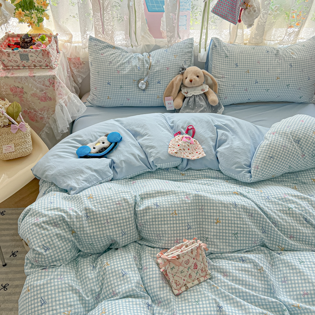 91家纺网 家纺一手货源 找家纺 （总）盼季家纺 2025新款A类水洗棉印花双拼床上用品四件套学生宿舍床笠三件套