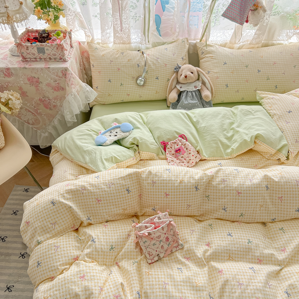 91家纺网 家纺一手货源 找家纺 （总）盼季家纺 2025新款A类水洗棉印花双拼床上用品四件套学生宿舍床笠三件套