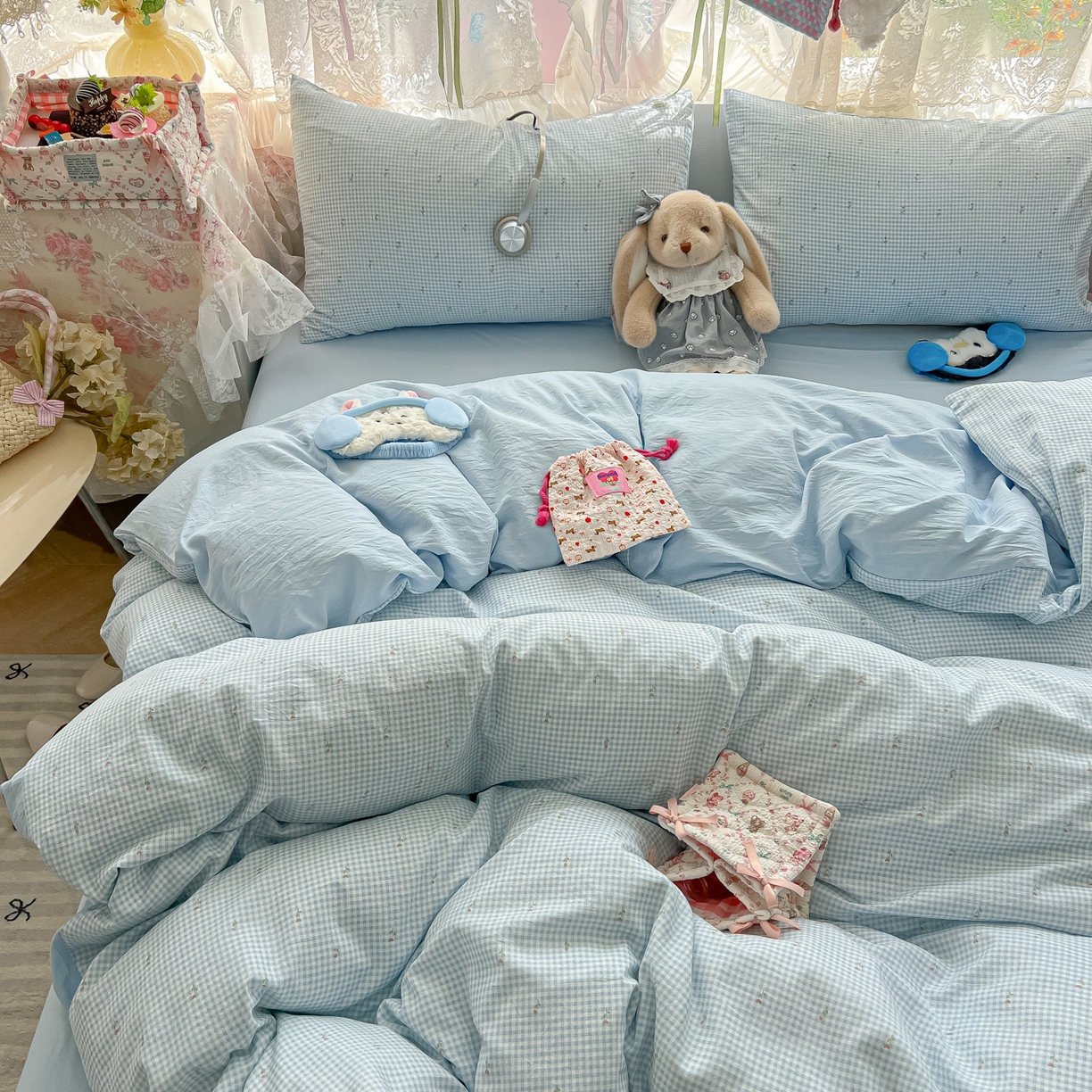 91家纺网 家纺一手货源 找家纺 （总）盼季家纺 2025新款A类水洗棉印花双拼床上用品四件套学生宿舍床笠三件套