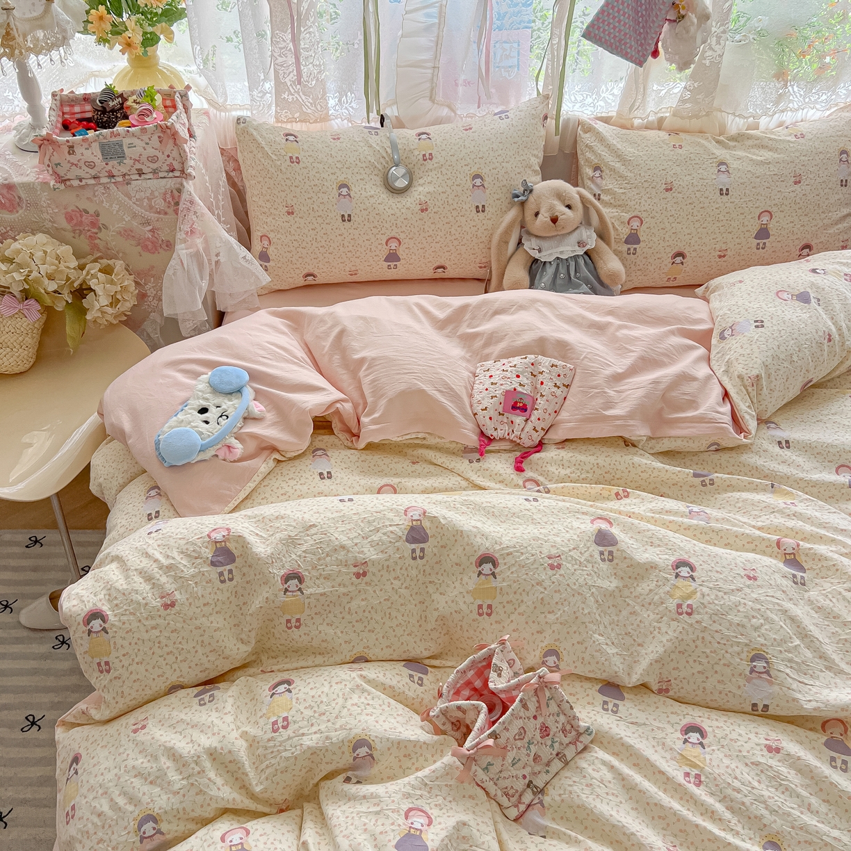 91家纺网 家纺一手货源 找家纺 （总）盼季家纺 2025新款A类水洗棉印花双拼床上用品四件套学生宿舍床笠三件套