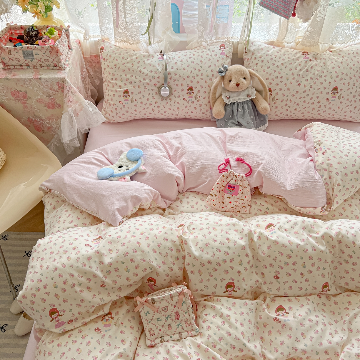 91家纺网 家纺一手货源 找家纺 （总）盼季家纺 2025新款A类水洗棉印花双拼床上用品四件套学生宿舍床笠三件套