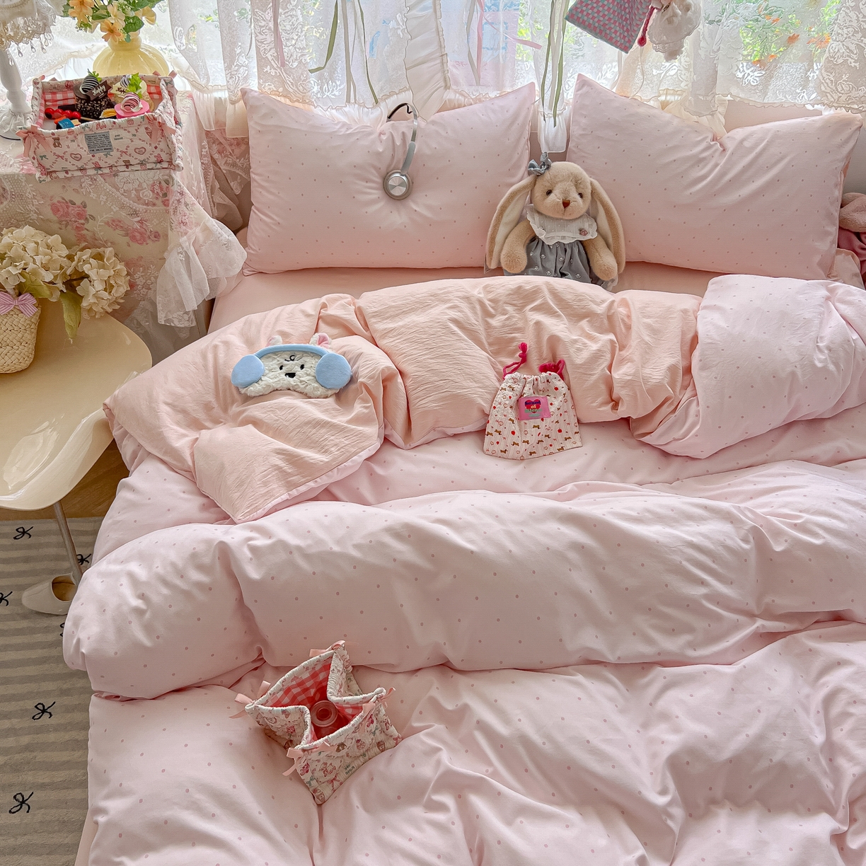 91家纺网 家纺一手货源 找家纺 （总）盼季家纺 2025新款A类水洗棉印花双拼床上用品四件套学生宿舍床笠三件套