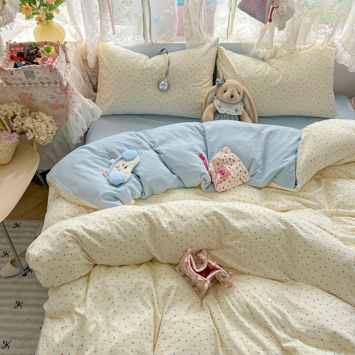 91家纺网 家纺一手货源 找家纺 （总）盼季家纺 2025新款A类水洗棉印花双拼床上用品四件套学生宿舍床笠三件套