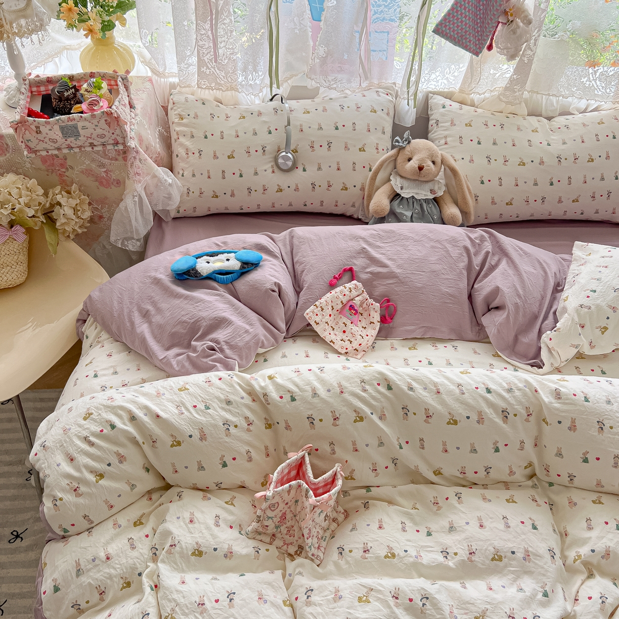 91家纺网 家纺一手货源 找家纺 （总）盼季家纺 2025新款A类水洗棉印花双拼床上用品四件套学生宿舍床笠三件套