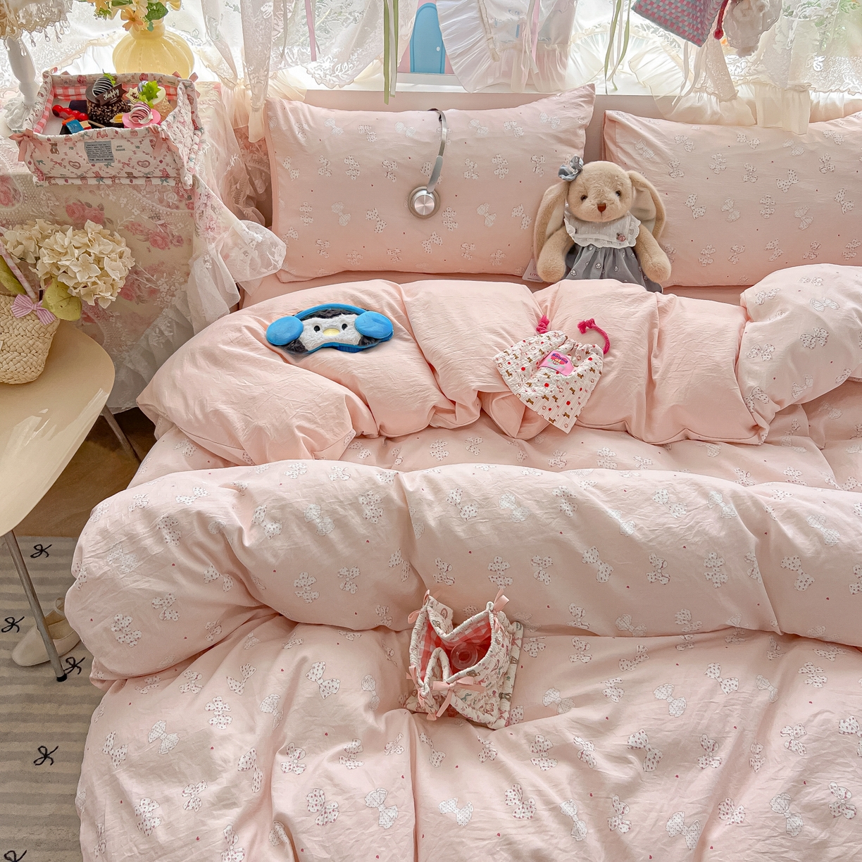 91家纺网 家纺一手货源 找家纺 （总）盼季家纺 2025新款A类水洗棉印花双拼床上用品四件套学生宿舍床笠三件套