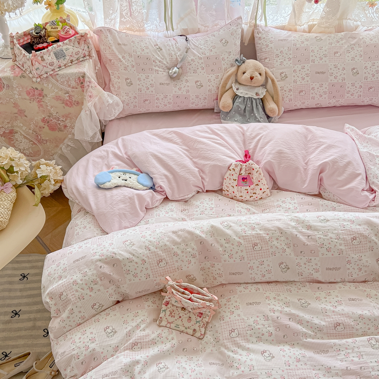 91家纺网 家纺一手货源 找家纺 （总）盼季家纺 2025新款A类水洗棉印花双拼床上用品四件套学生宿舍床笠三件套