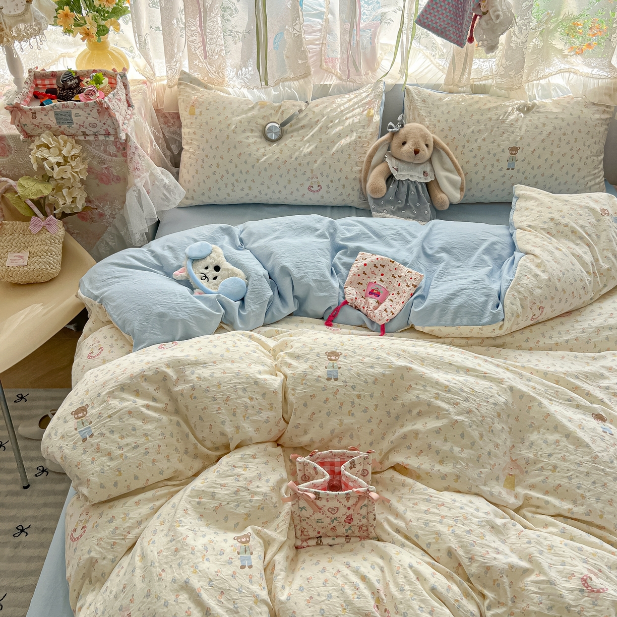 91家纺网 家纺一手货源 找家纺 （总）盼季家纺 2025新款A类水洗棉印花双拼床上用品四件套学生宿舍床笠三件套