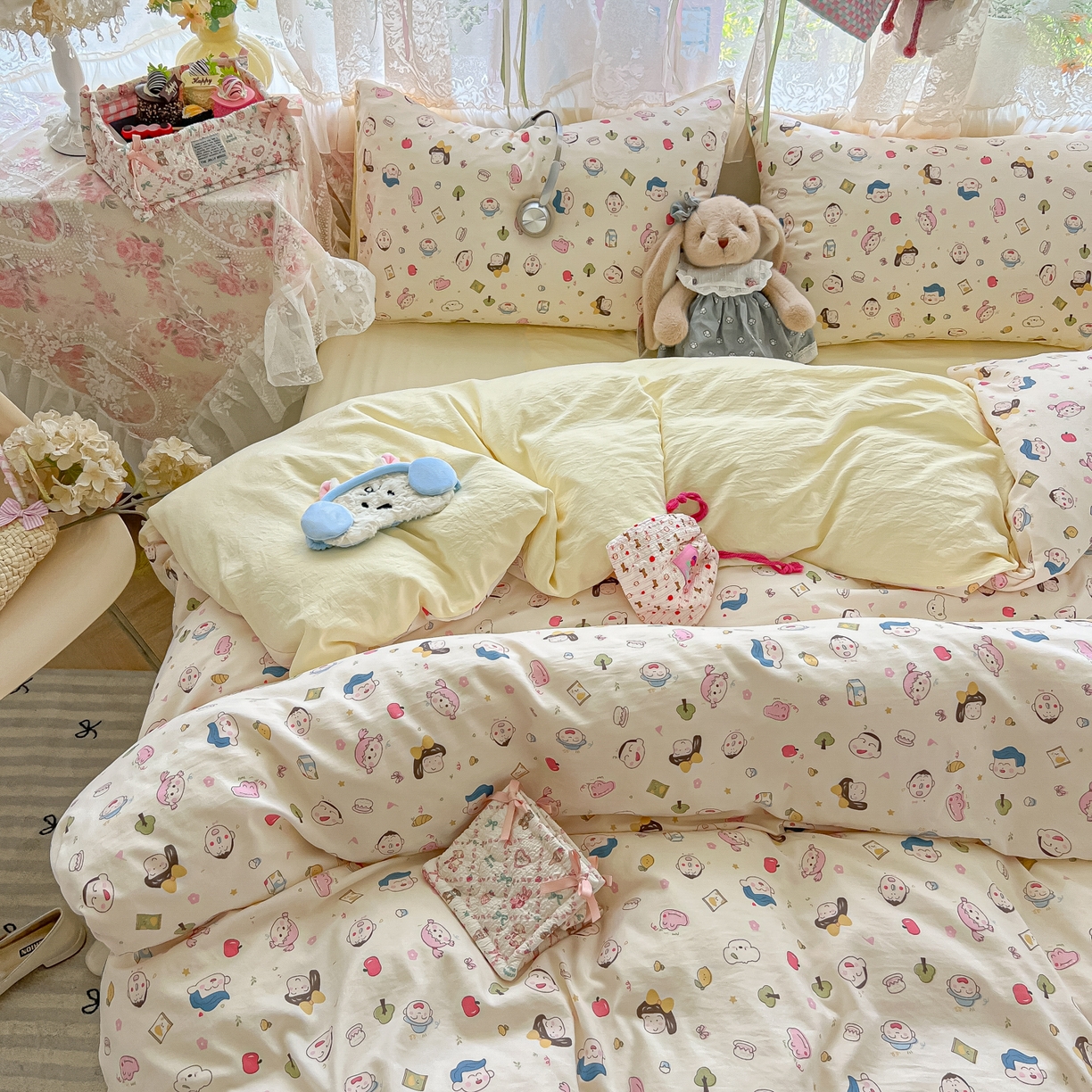 91家纺网 家纺一手货源 找家纺 （总）盼季家纺 2025新款A类水洗棉印花双拼床上用品四件套学生宿舍床笠三件套