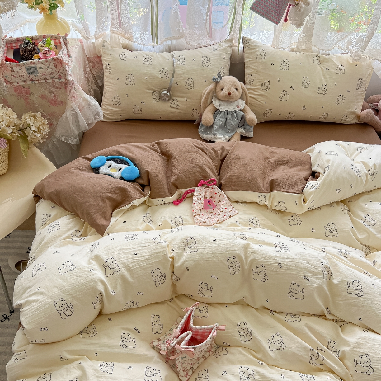 91家纺网 家纺一手货源 找家纺 （总）盼季家纺 2025新款A类水洗棉印花双拼床上用品四件套学生宿舍床笠三件套