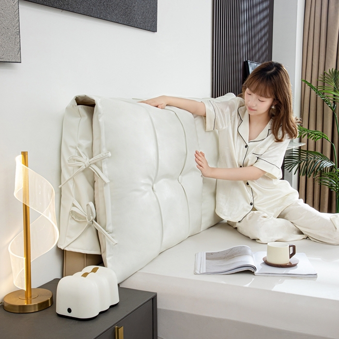 91家纺网 家纺一手货源 找家纺 沐沐家纺2026新款油蜡皮床头靠背 白色