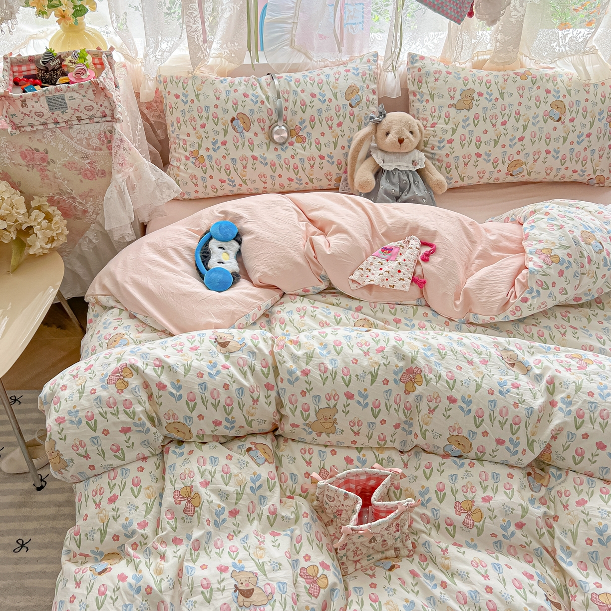 91家纺网 家纺一手货源 找家纺 （总）盼季家纺 2025新款A类水洗棉印花双拼床上用品四件套学生宿舍床笠三件套