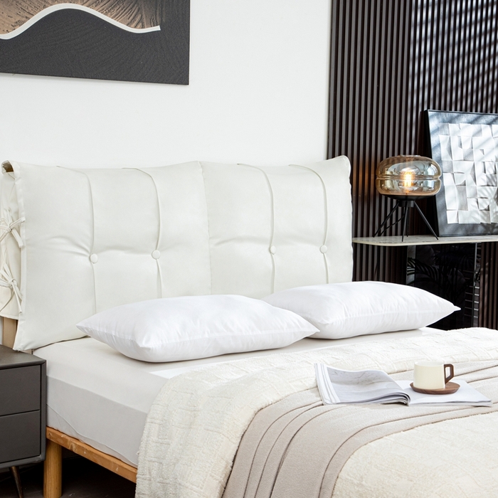 91家纺网 家纺一手货源 找家纺 沐沐家纺2026新款油蜡皮床头靠背 白色