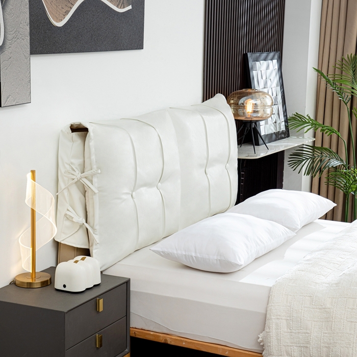 91家纺网 家纺一手货源 找家纺 沐沐家纺2026新款油蜡皮床头靠背 白色