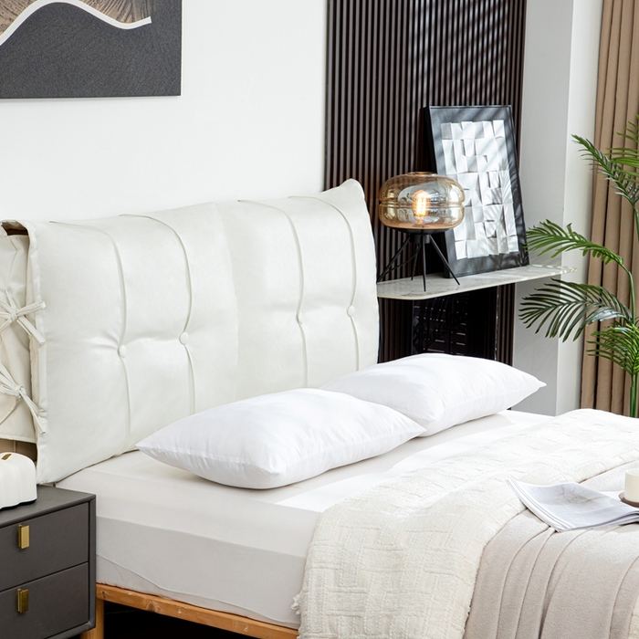 91家纺网 家纺一手货源 找家纺 沐沐家纺2026新款油蜡皮床头靠背 白色