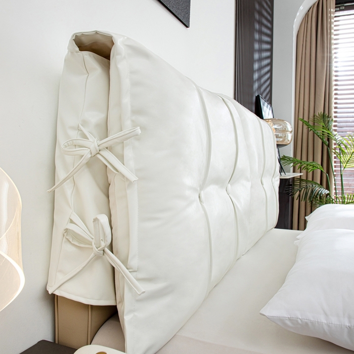 91家纺网 家纺一手货源 找家纺 沐沐家纺2026新款油蜡皮床头靠背 白色