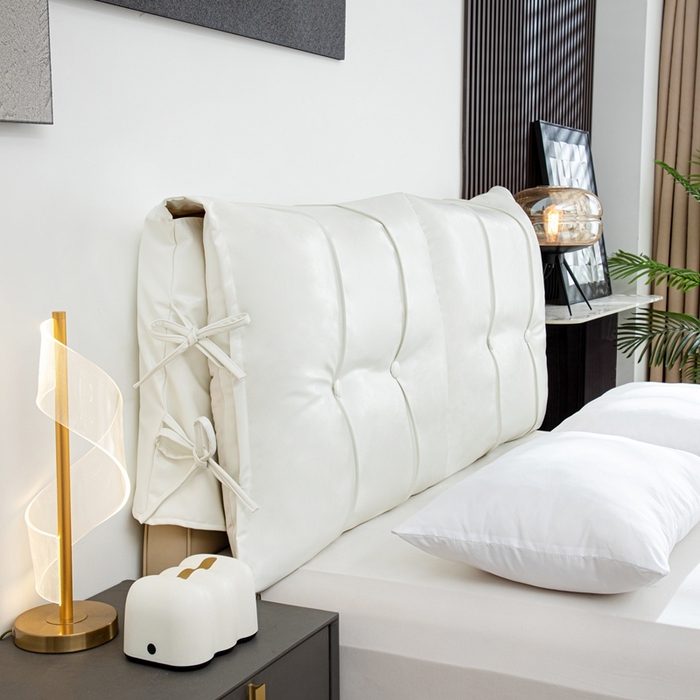 91家纺网 家纺一手货源 找家纺 沐沐家纺2026新款油蜡皮床头靠背 白色