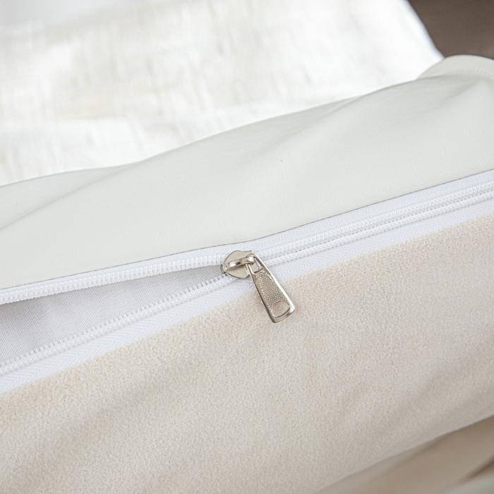 91家纺网 家纺一手货源 找家纺 沐沐家纺2026新款油蜡皮床头靠背 白色