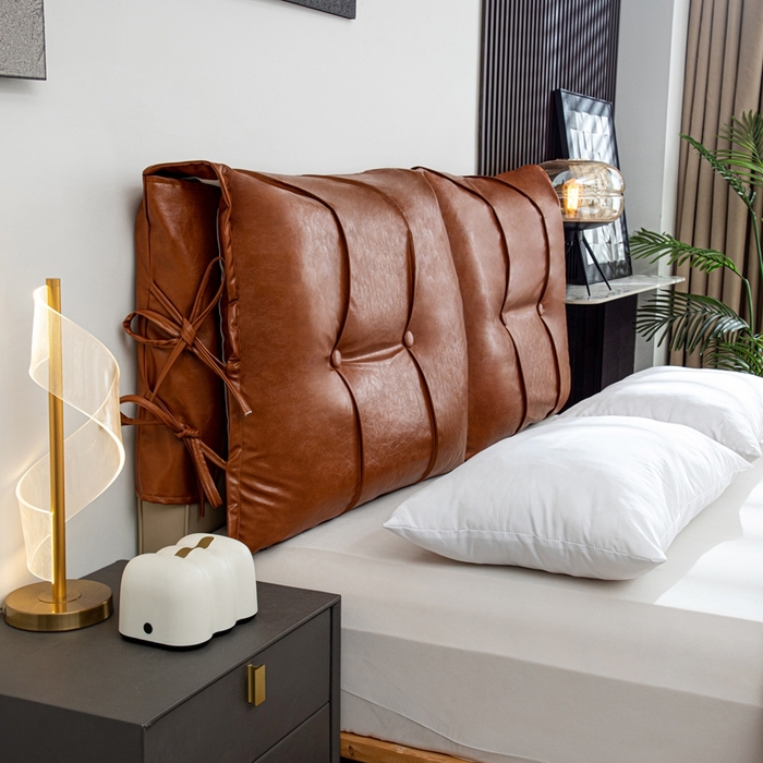 91家纺网 家纺一手货源 找家纺 沐沐家纺2026新款油蜡皮床头靠背 橙色