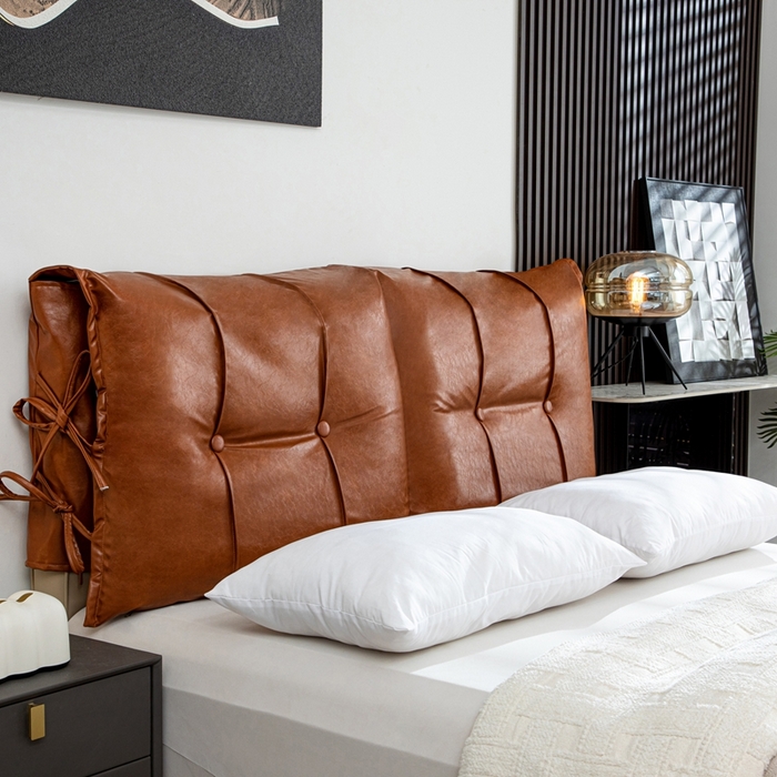 91家纺网 家纺一手货源 找家纺 沐沐家纺2026新款油蜡皮床头靠背 橙色