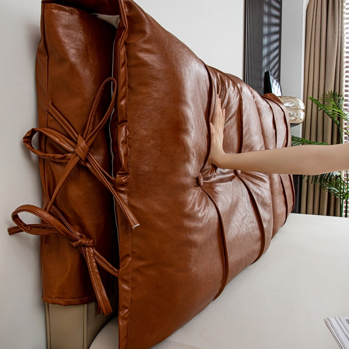 91家纺网 家纺一手货源 找家纺 沐沐家纺2026新款油蜡皮床头靠背 橙色