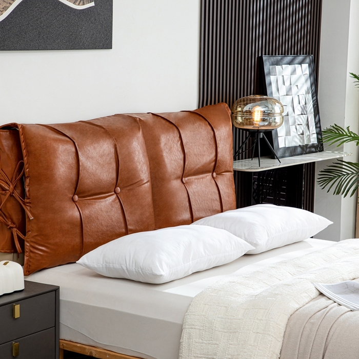 91家纺网 家纺一手货源 找家纺 沐沐家纺2026新款油蜡皮床头靠背 橙色