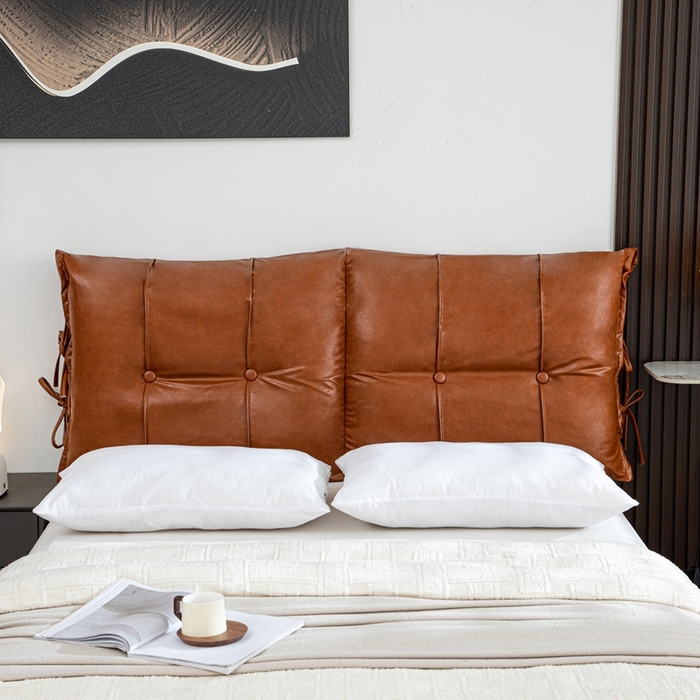 91家纺网 家纺一手货源 找家纺 沐沐家纺2026新款油蜡皮床头靠背 橙色