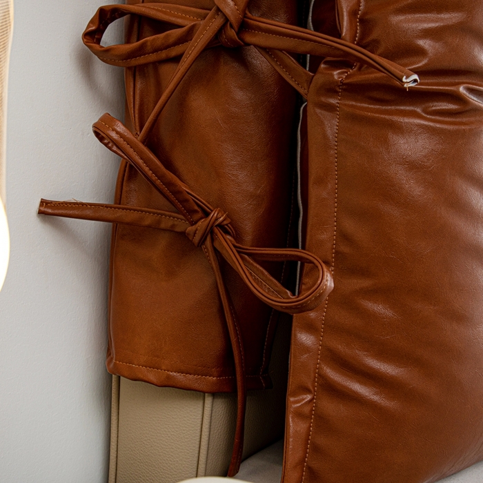 91家纺网 家纺一手货源 找家纺 沐沐家纺2026新款油蜡皮床头靠背 橙色