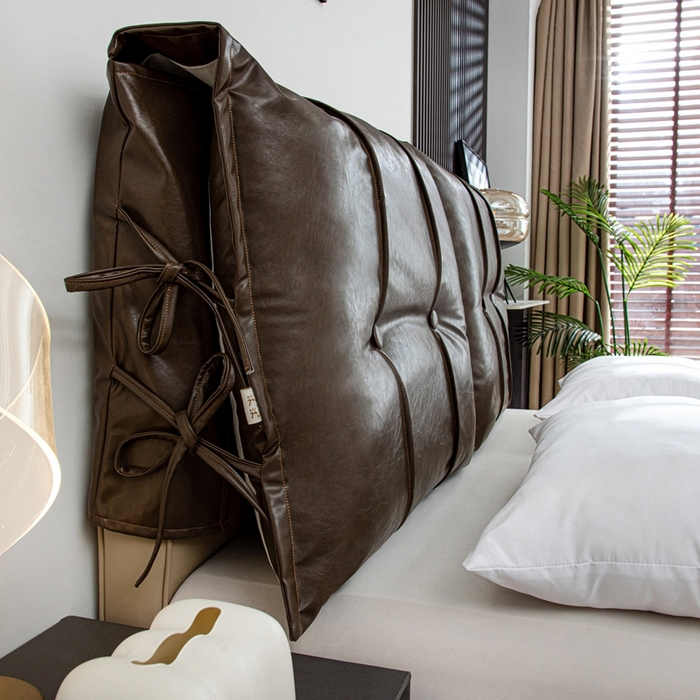 91家纺网 家纺一手货源 找家纺 沐沐家纺2026新款油蜡皮床头靠背 咖色