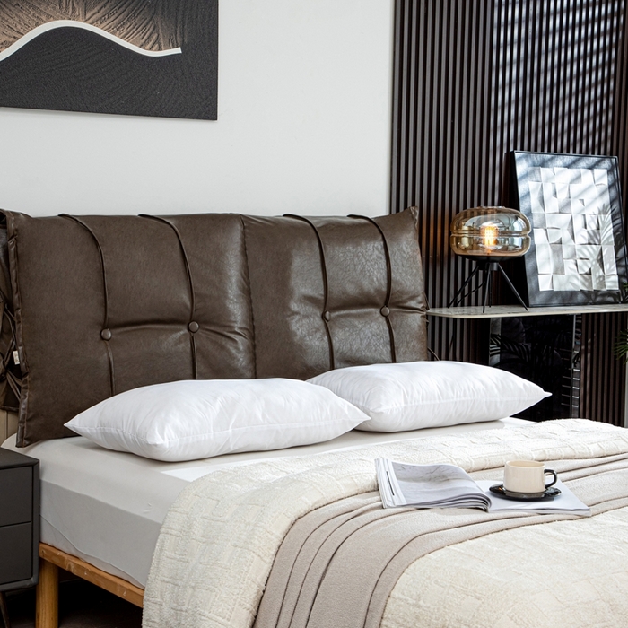 91家纺网 家纺一手货源 找家纺 沐沐家纺2026新款油蜡皮床头靠背 咖色