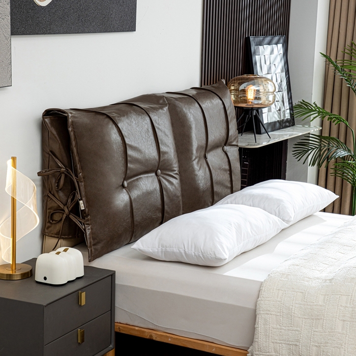 91家纺网 家纺一手货源 找家纺 沐沐家纺2026新款油蜡皮床头靠背 咖色