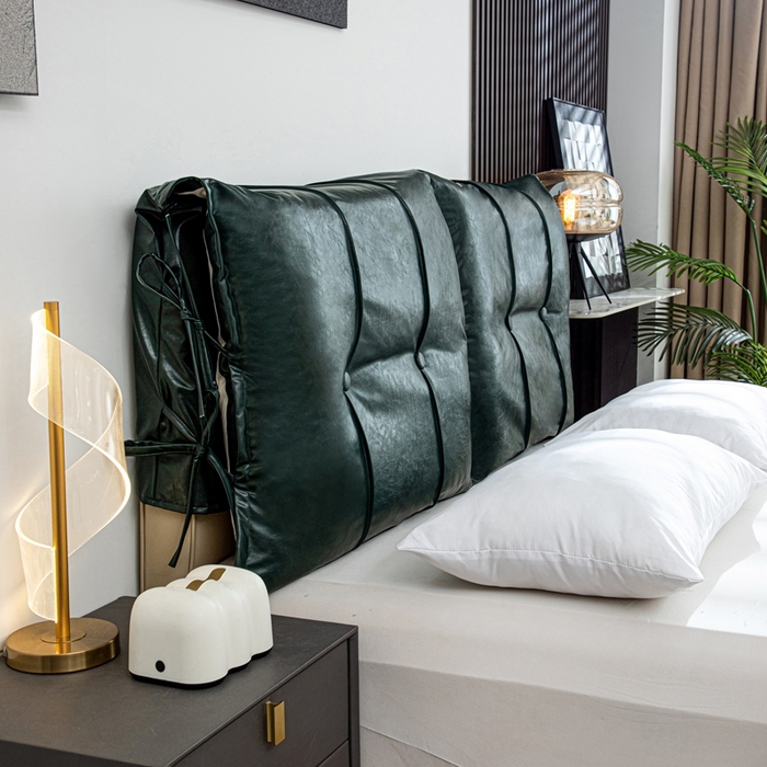 91家纺网 家纺一手货源 找家纺 沐沐家纺2026新款油蜡皮床头靠背 墨绿