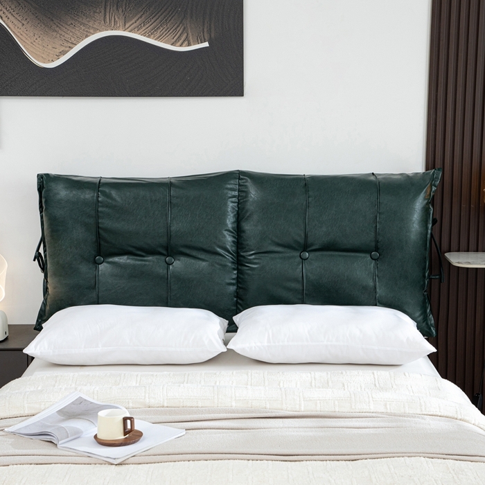 91家纺网 家纺一手货源 找家纺 沐沐家纺2026新款油蜡皮床头靠背 墨绿