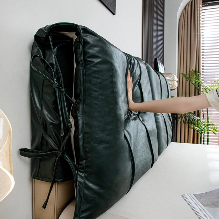 91家纺网 家纺一手货源 找家纺 沐沐家纺2026新款油蜡皮床头靠背 墨绿