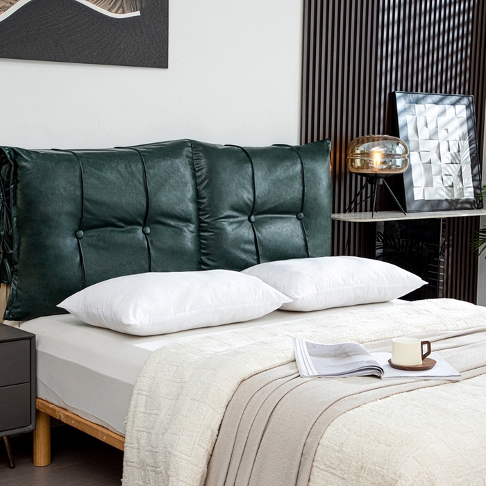 91家纺网 家纺一手货源 找家纺 沐沐家纺2026新款油蜡皮床头靠背 墨绿