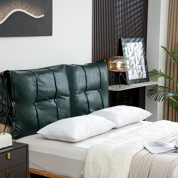 91家纺网 家纺一手货源 找家纺 沐沐家纺2026新款油蜡皮床头靠背 墨绿