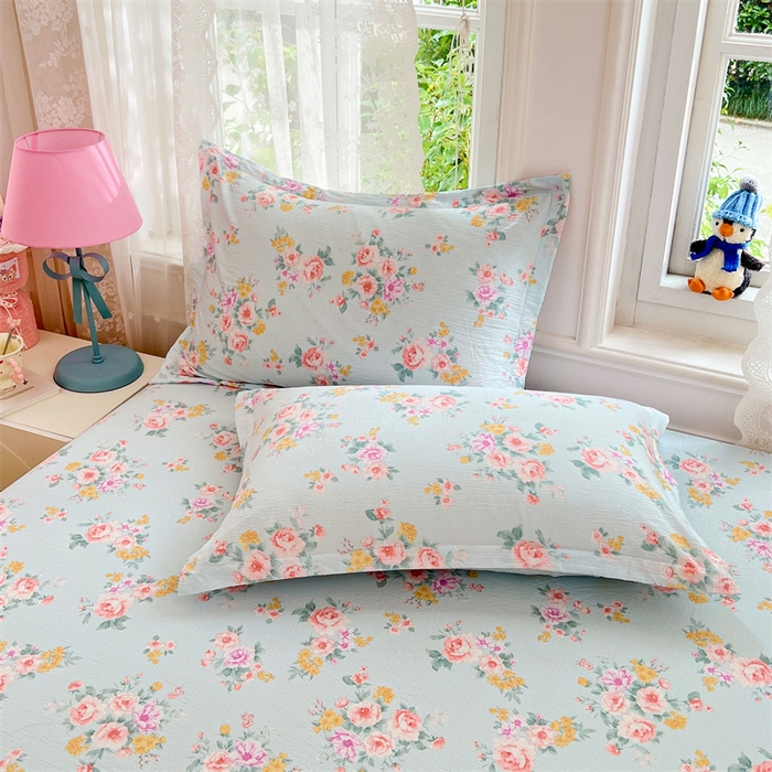 91家纺网 家纺一手货源 找家纺 （总）梦舒羽 2025新款云感双层纱印花枕套宿舍单人枕芯套一对装枕头套