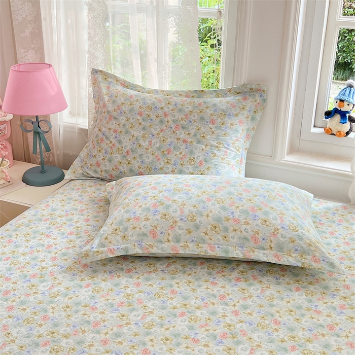 91家纺网 家纺一手货源 找家纺 （总）梦舒羽 2025新款云感双层纱印花枕套宿舍单人枕芯套一对装枕头套