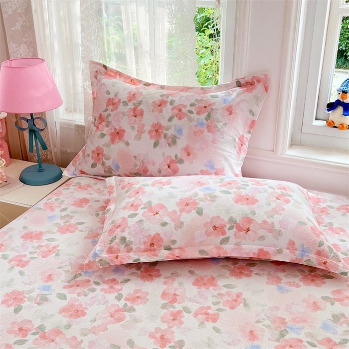 91家纺网 家纺一手货源 找家纺 （总）梦舒羽 2025新款云感双层纱印花枕套宿舍单人枕芯套一对装枕头套